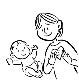 Mother showing a heart to her baby on her chest
